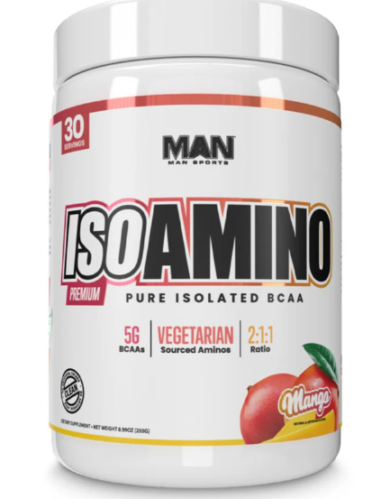 Man Sports ISOAmino Pure Isolated BCAAs  Build Lean Muscle  Branched Chain Amino Acids Powder  Keto BCAA  Accelerate Recovery  255 Grams, 30 Servings  Mango