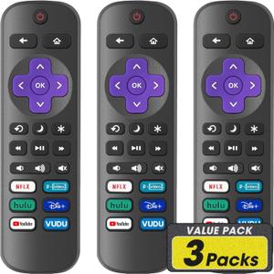 3 Pack Replacement Remote Control Only for Roku TV, Compatible with All TCL Roku/Hisense Roku/Onn Roku/Sharp Roku/Philips Roku (Not for Roku Stick, Box or Speaker)