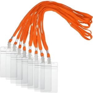 PATIKIL 50 Set Name Tag Holders with Lanyard, Plastic Waterproof Badge Holder with Alligator Clip Lanyards for ID Badges Office Teacher Events Meetings, Orange(3x2 Inch)