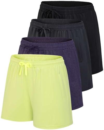 Real Essentials 2 Pack: Womens Athletic Dry-Fit Lounge Shorts with Zipper Pockets L