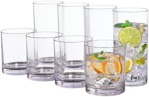 US Acrylic Classic Clear Plastic Reusable Drinking Glasses (Set of 16) 12oz Rocks & 16oz Water Cups | BPA-Free Tumblers, Made in USA | Top-Rack Dishwasher Safe