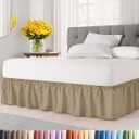 Wrap Around Dust Ruffle Bed Skirt - Beige - for Queen Size Beds with 24 Inch Drop - Easy Fit Elastic Strap - Adjustable Pleated Bedskirt w/Brushed Fabric - Wrinkle Free - for Women, Men, Kids & Teens