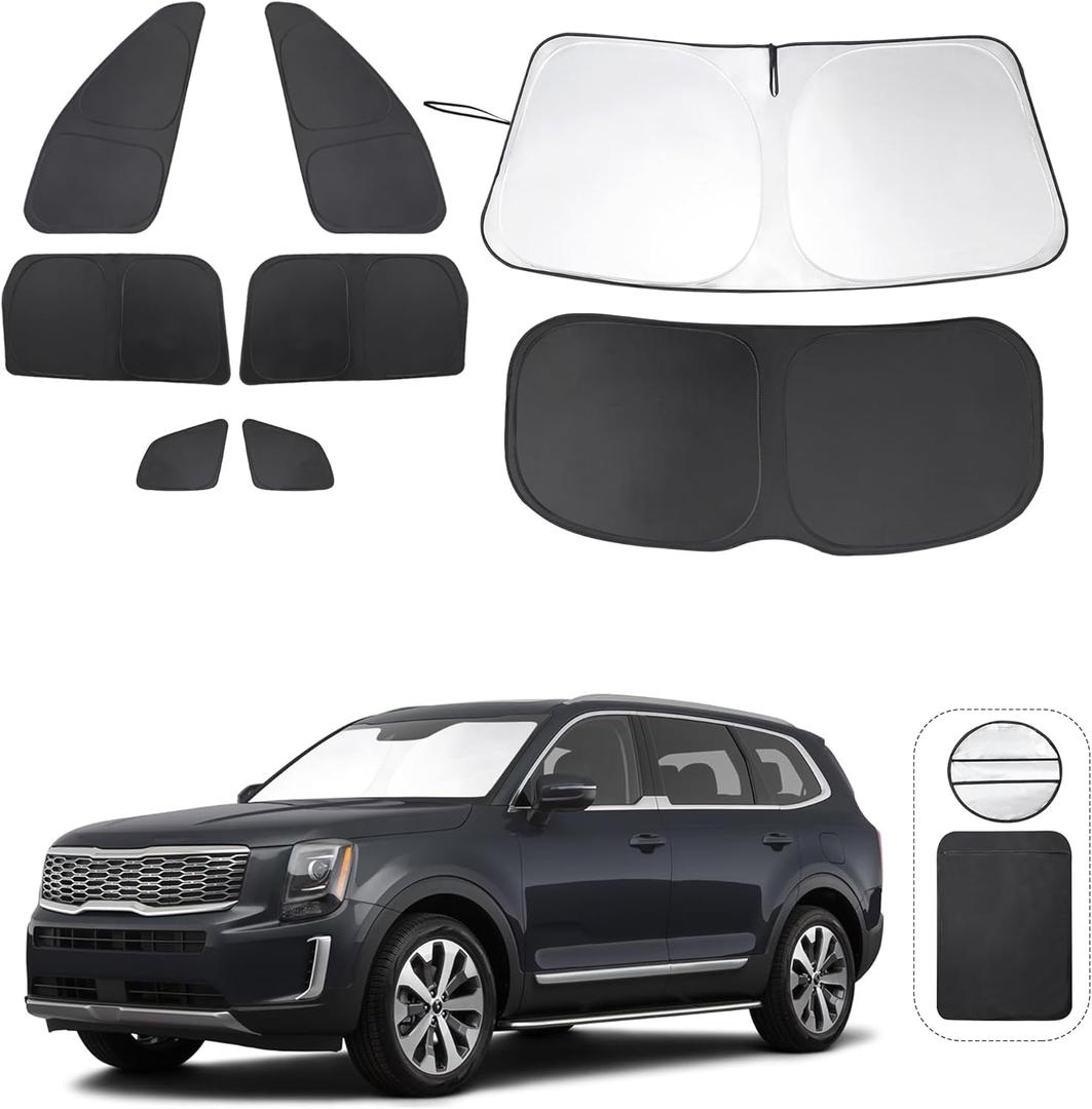 TINGLU Window Shades for Kia Telluride 2020 2021 2022 2023 2024 2025 Accessories Car Side Full Windows Rear Triangular Windshield Sun Shade Sun UV Rays & Privacy Protection for Camping 8PCS