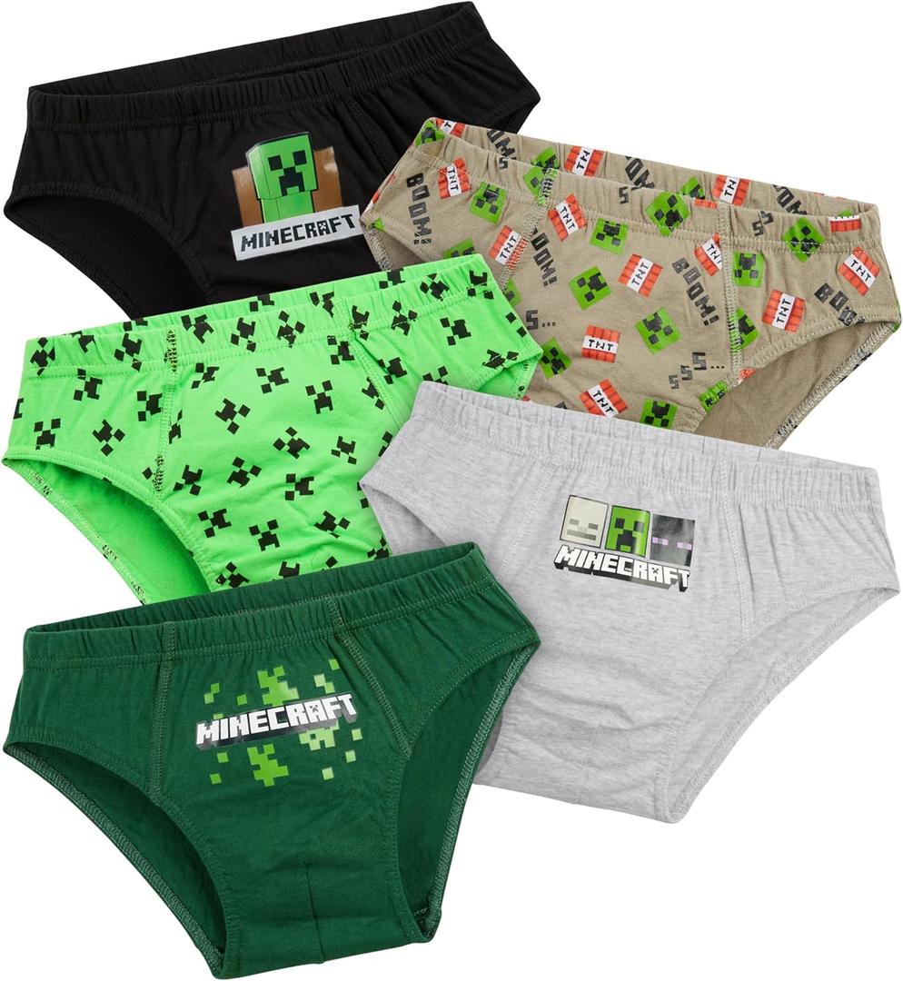 Minecraft Boys Briefs, Pack of 5 Cotton Underwear - Gifts for Boys (9-10 Years, Multi)