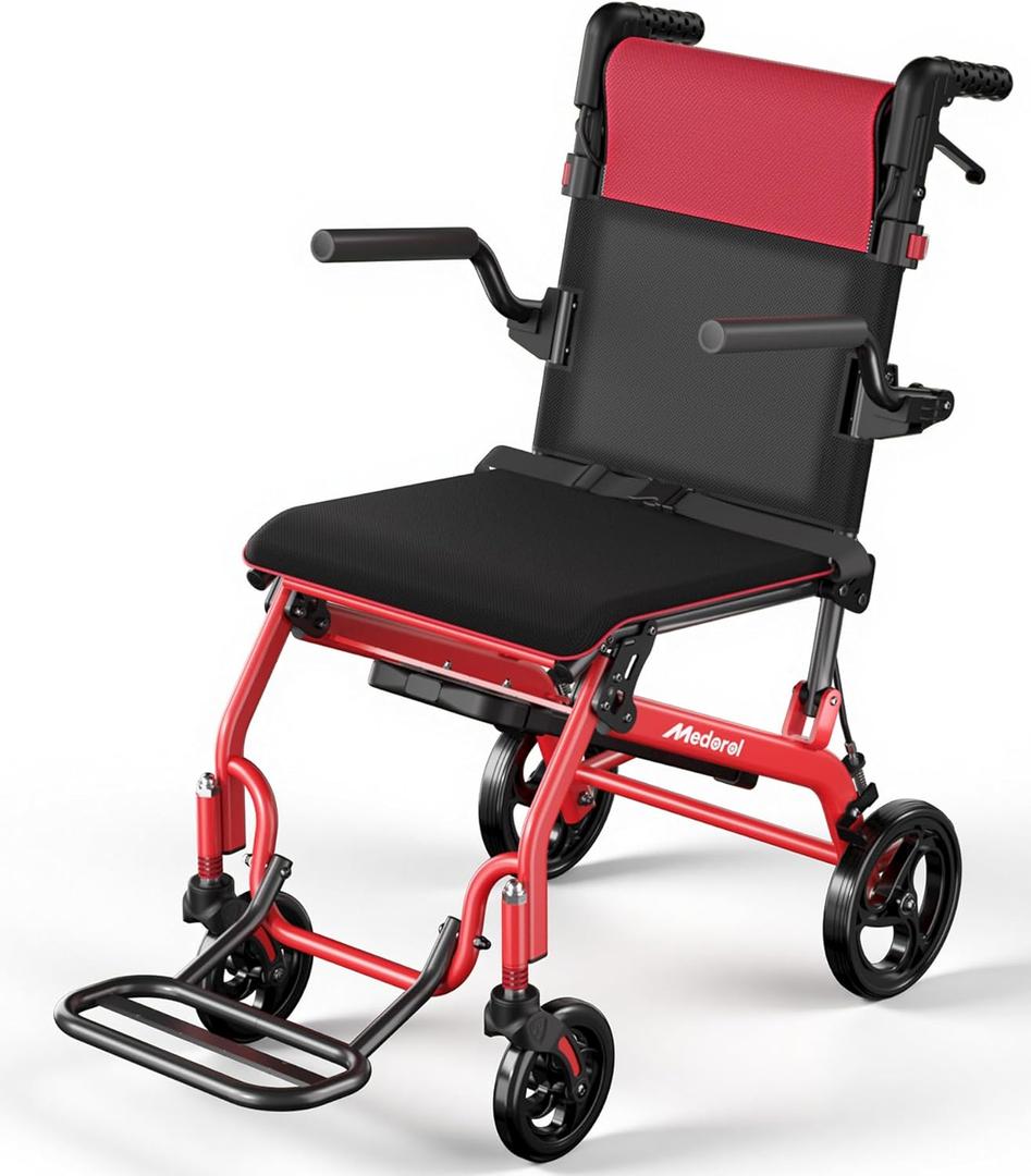 Transport Wheelchairs for Adults Lightweight Foldable Transport Chair with Telescopic Handle, Portable Folding Travel Transfer Wheel Chairs for Seniors