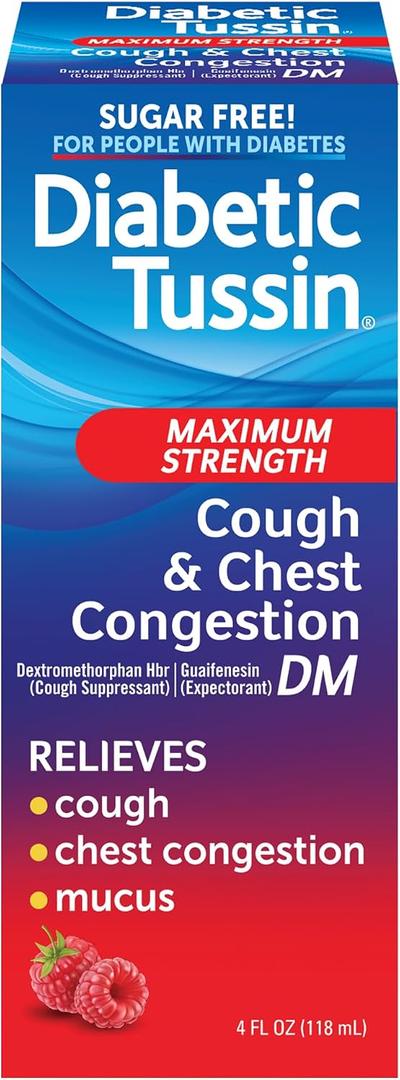 2 x Diabetic Tussin DM Max Strength Cough Syrup, Sugar-Free, Berry, 4 Fl Oz. BBD Jun 2026