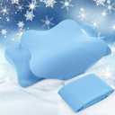 Hahafelt Cooling Cervical Neck Pillowcase Cover (Only Pillow Case) Ergonomic Pillowcase with Zipper Breathable Contour Pillow Cover for Side Back Stomach Sleepers(Blue, Queen Size)