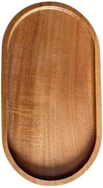 Acacia Wooden Oval Serving Tray Handmade Coffee Fruit Food Bowl Decorative Dressing Table Tray, Kitchen Bathroom Counter Storage Counter Storage Box (Elliptical Bar Shape)