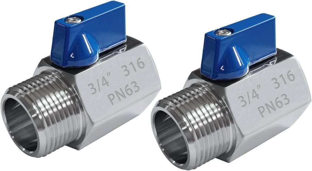 316 Stainless Steel Mini Ball Valve 3/4" NPT Female x Male Thread Shut Off Valve for Water, Oil and Gas(Pack of 2)