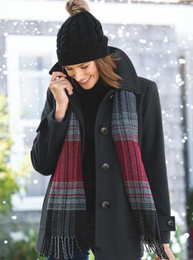 London Fog Wool Blend Coat with Scarf S Black