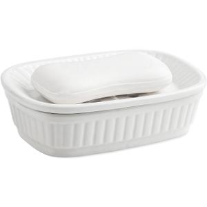 VanEnjoy White Ceramic Soap Dish, Self-Draining Kitchen Sink Soap Holder