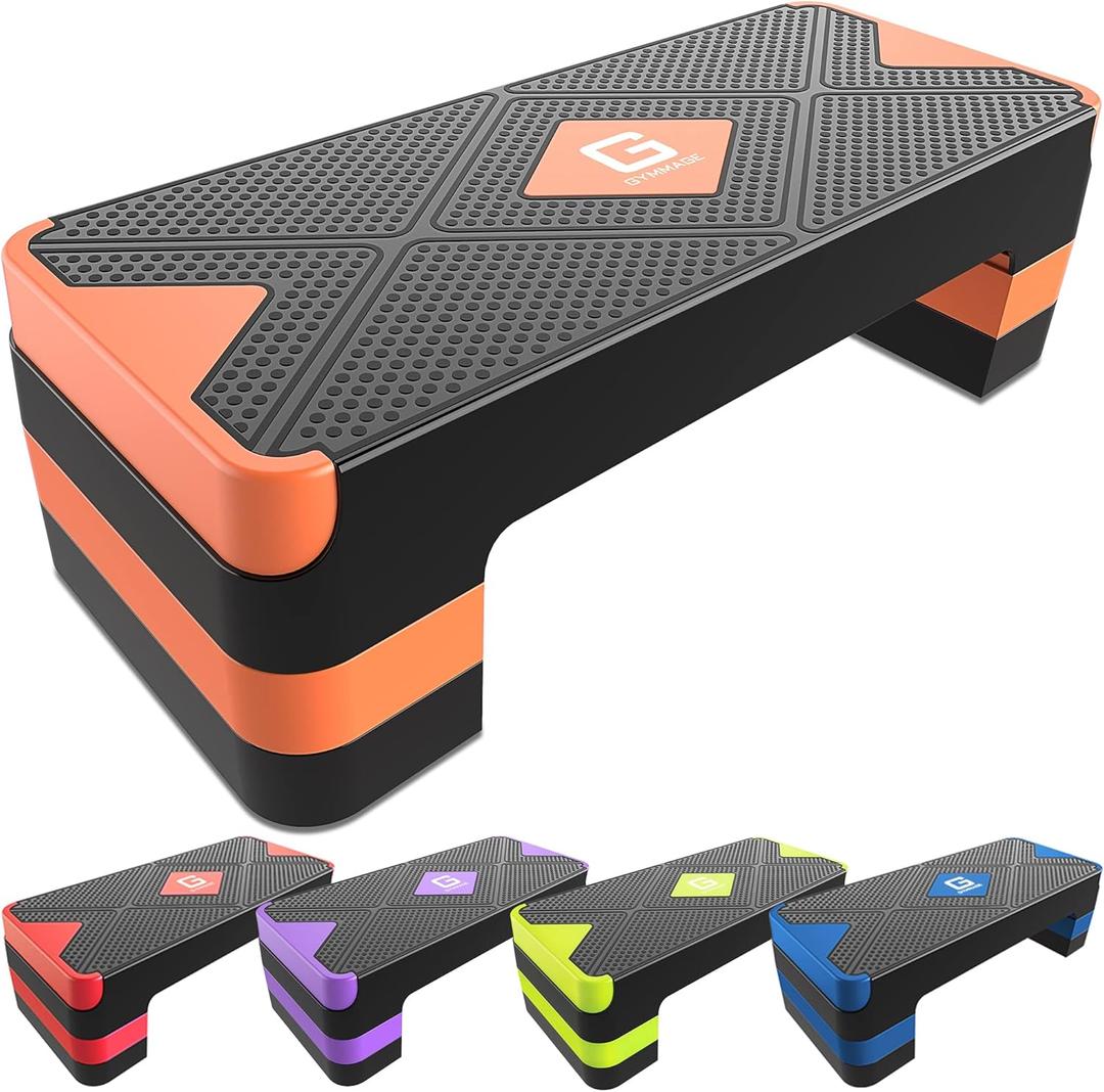 GYMMAGE Aerobic Exercise Step, Adjustable Aerobic Stepper for Exercise, Workout Step Platform for Step Up, 26.5" Step Deck with 4 6 8 Adjustable Height Risers, Women Home Gym Cardio Fitness