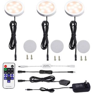 AIBOO Dimmable LED Under Cabinet Puck Lights 3 Lamps Kit with RF Remote Control for Home Kitchen Counter Lighting (Warm White 2700K)