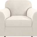 H.VERSAILTEX Stretch Armchair Slipcover 2 Piece T Cushion Chair Covers for Living Room Furniture Cover Suit for Box Cushion, Spandex Jacquard Fabric Small Checks(Armchair-Oversized, Ivory)