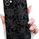 NITITOP Compatible with iPhone 11 Case Silicone Cute Flower Floral Sunflowers Pattern for Women Girl Trendy Slim Fit TPU Silicone Shockproof Full Camera Protection Cover - Black