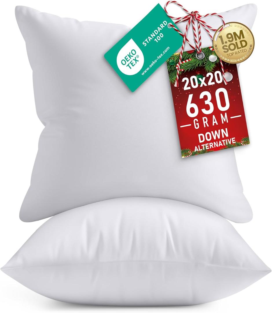 Utopia Bedding Throw Pillows Insert (Pack of 2, White) - 20 x 20 Inches Bed and Couch Pillows - Indoor Decorative Pillow