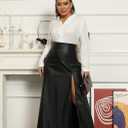 Lexiart Womens High Waisted Sexy Pu Leather Vintage High Split A-Line Swing Long Skirt with Pockets