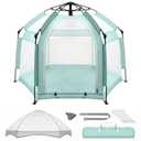 Palopalo Mint Green Pop Up Baby Beach Tent - UPF50+ Sun Protection Canopy & Mosquito Net, Instant Setup Portable Playpen for Indoor & Outdoor Play, Lightweight Pack and Play Yard 59" wide x 43" tall
