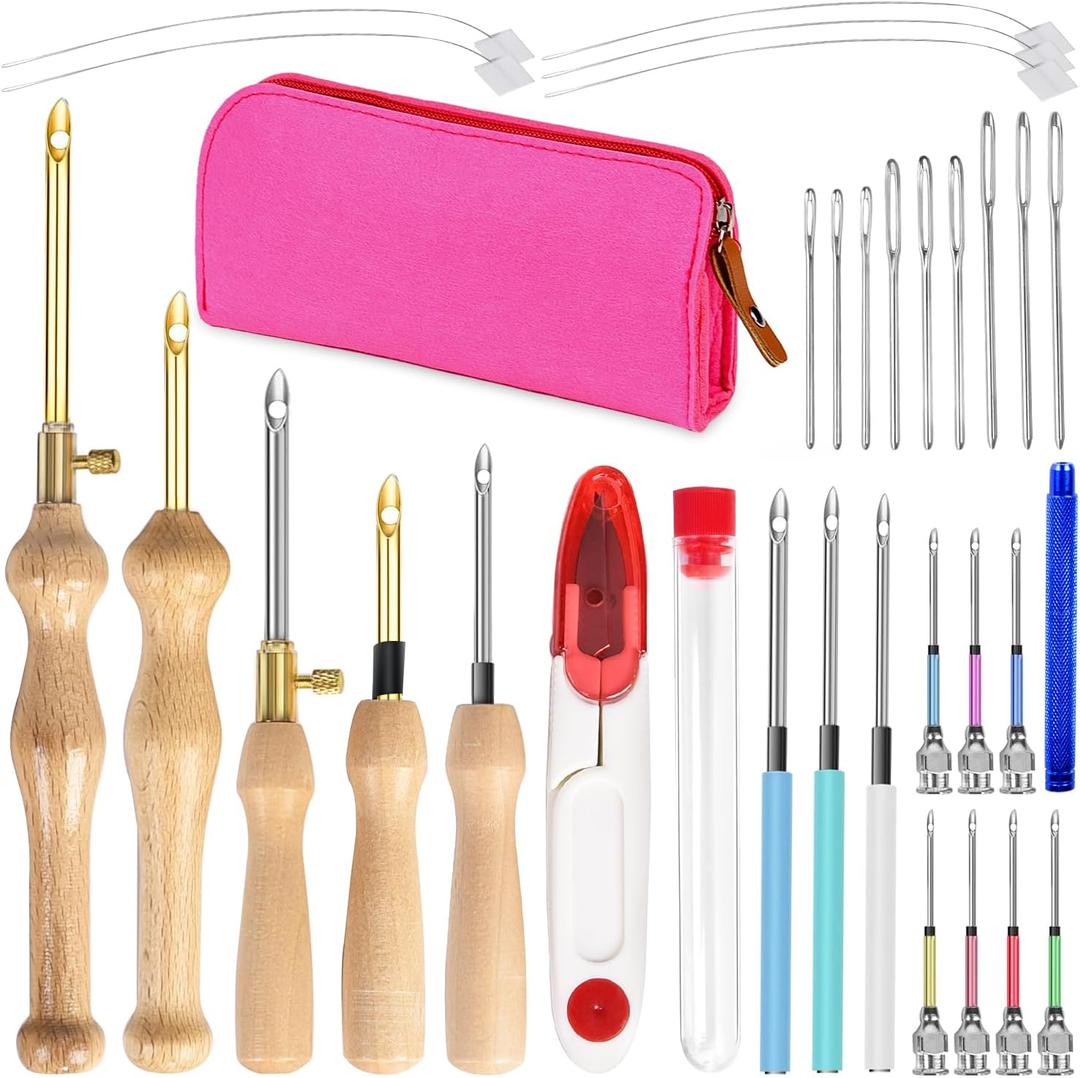 Punch Needle kit for Beginners, Adjustable Punch Needle Embroidery Kit for Adults Punch Needle Tool Embroidery Needle Wooden Handle Embroidery Pen Kits