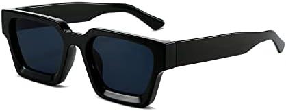HYCEEDI Thick Square Frame Sunglasses for Women Men Fashion Chunky Rectangle Sun Glasses Black Shades