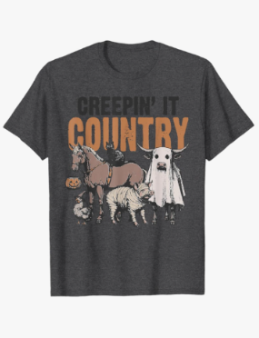 Country Halloween Creepin' It Country Farm Animals Farmers T-Shirt.M
