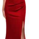 WOOSEA Women Sleeveless V Neck Split Evening Cocktail Long Dress (Red, M)