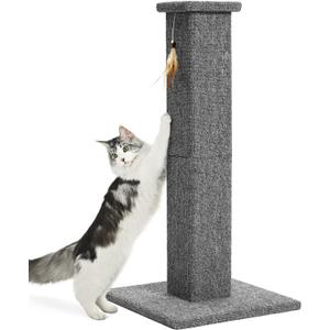 Made4Pets Cat Scratching Post, 32 Inch Carpet Covered Cat Scratcher with Kitten Toy, Tall Scratching Post for Indoor Cats Adults and Kittens, Grey