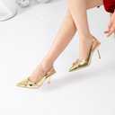 RIBONGZ Sexy Slingback Pumps Elegant Dressy Heels for Women Closed Toe Pointy High Heels Wedding Bride Prom Party Evening Shoes (8.5, Gold_buckle)