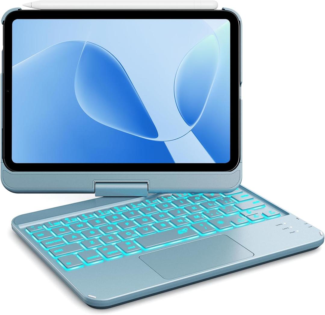 GreenLaw Keyboard Case for iPad mini 7(2024) & Mini 6 (2021) 8.3", Smart Touchpad, 7 Color Backlit, Type-C Rechargeable, 360 Rotate Keyboard Case for iPad mini 7th/6th Generation, Pearlescent Blue