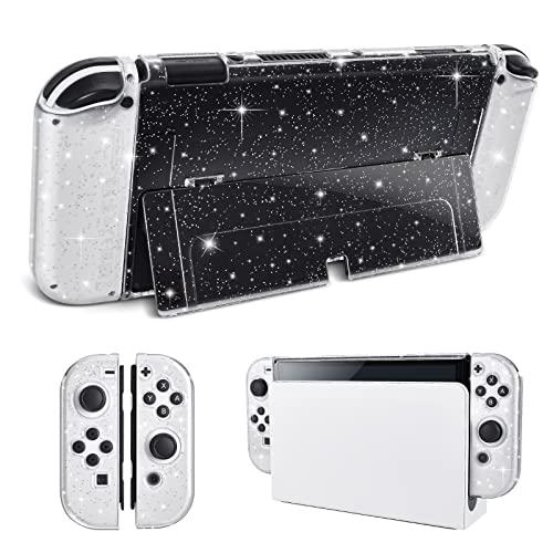 DLseego Protective Glitter Case Compatible with Switch OLED Console - Updated Version, Bling Soft TPU Cover with Shock-Absorption and Anti-Scratch Design - Crystal