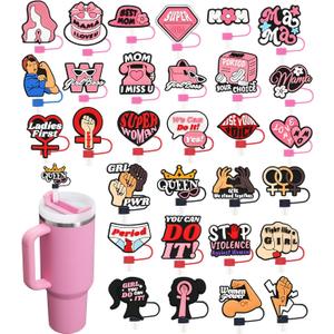 30 Pack Women Power Straw Covers Cap for Tumblers, 10mm Cute Dust-Proof Straw Topper for Water Bottles Stanley Cups Accessories Gifts For Women Party Favors