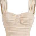 MakeMeChic Women's Bustier Corset Sleeveless Ruched Crop Y2k Tank Tops (Large, Apricot)
