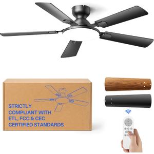 Homelist Ceiling Fans with Lights 52 Inch, Low Profile Flush Mount Fan, Quiet 6 Speeds DC Reversible Motor, 3CCT Dimmable LED, Remote Control for Living Room, Bedroom, Kids Room, Matte Black