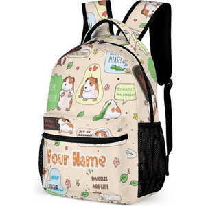 Custom Guinea Pig School Backpack for Kids Girls Boys, 16 Inch Cute Guinea Pigs Themed Bookbag, Personalized School Backpack for Students Children, Lightweight, Large Capacity