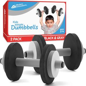 Modern Innovations Kids Weight Set (2 Pack) Toy Dumbbells, Baby Dumbbell Workout Weights, Fun Fitness and Exercise Equipment for Toddlers - Black & Gray
