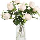 IPOPU Champagne Artificial Peonies 8Pcs Silk Peonies with Stems Real Look Fake Peonies Artificial Flowers for Wedding Centerpieces Bridal/Baby Shower Party Decorations (Champagne)