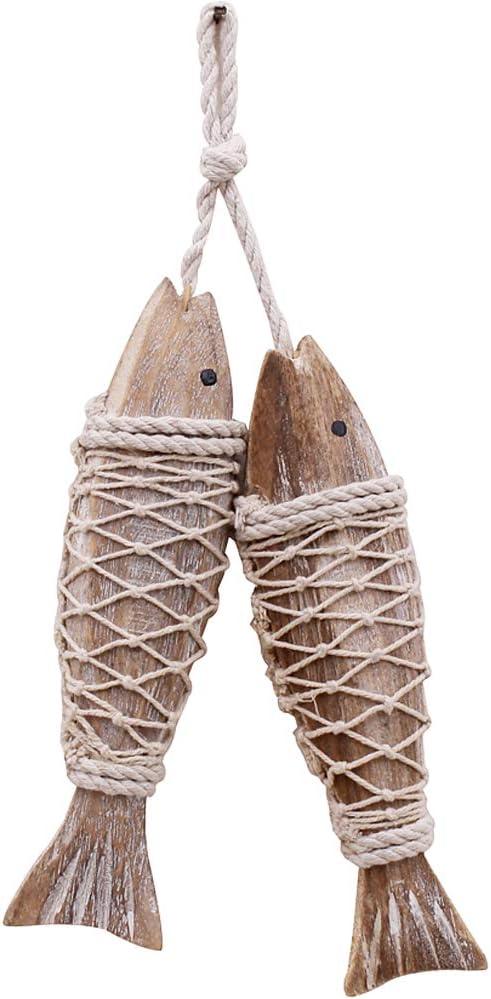 Rustic Nautical Wooden Fish Decor - Hanging Fish Sculpture for Wall, Beach Theme Home Decor - Bedroom, Bathroom, Lake House (S)