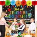 Teacher Appreciation Decorations, Staff Appreciation Decorations includes Thank You Teacher & Staff Backdrop, Honeycomb Centerpieces and Hanging Swirls, Teacher Appreciation Week Decoration