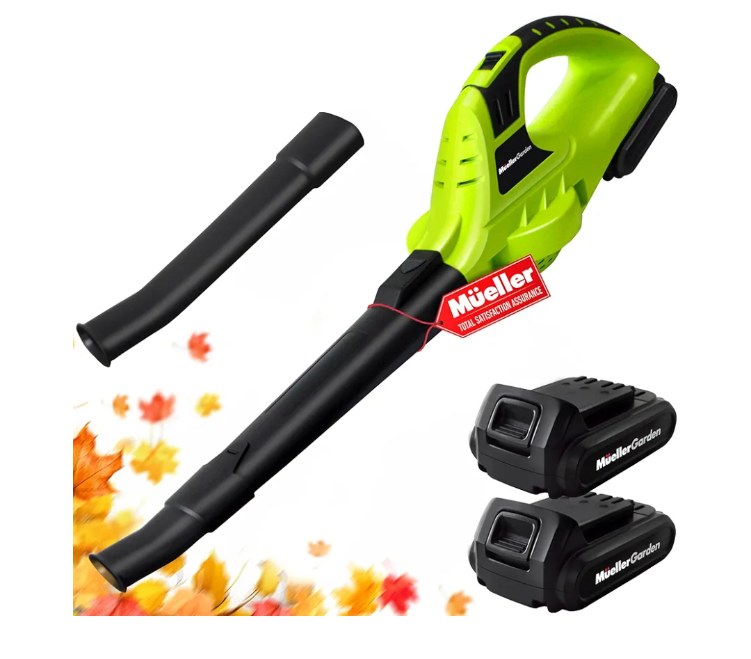 Mueller UltraStorm Leaf Blower Cordless Electric, 140 MPH 20 V Powerful Motor with 2 Batteries and Charger, 2 Speed Levels, 1hr Charge, Lightweight, Blowers for Lawn Care, Blower for Snow