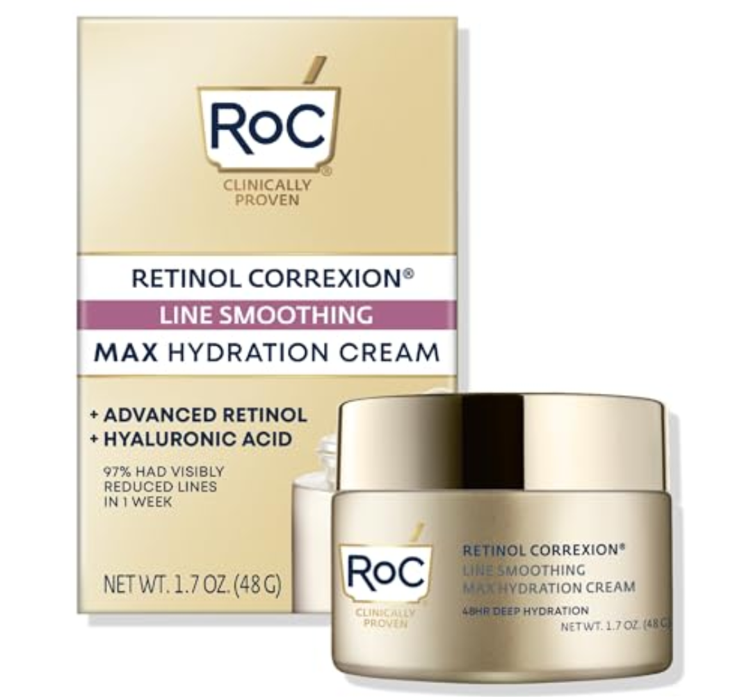 RoC Retinol Correxion Max Daily Hydration Anti-Aging Face Moisturizer with Hyaluronic Acid, Oil Free Skin Care Cream for Fine Lines, Dark Spots, Post-Acne Scars, Retinol Moisturizer, 1.7 Ounces