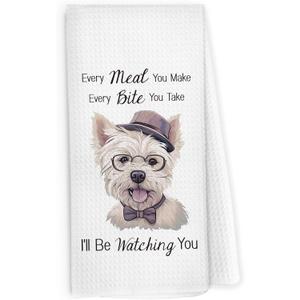 Funny Dog Kitchen Dish Towels 16x24 Inch, Saying Hand Towels for Pet Lovers, West Highland Terrier Decorative Tea Towels for Kitchen Bathroom Home