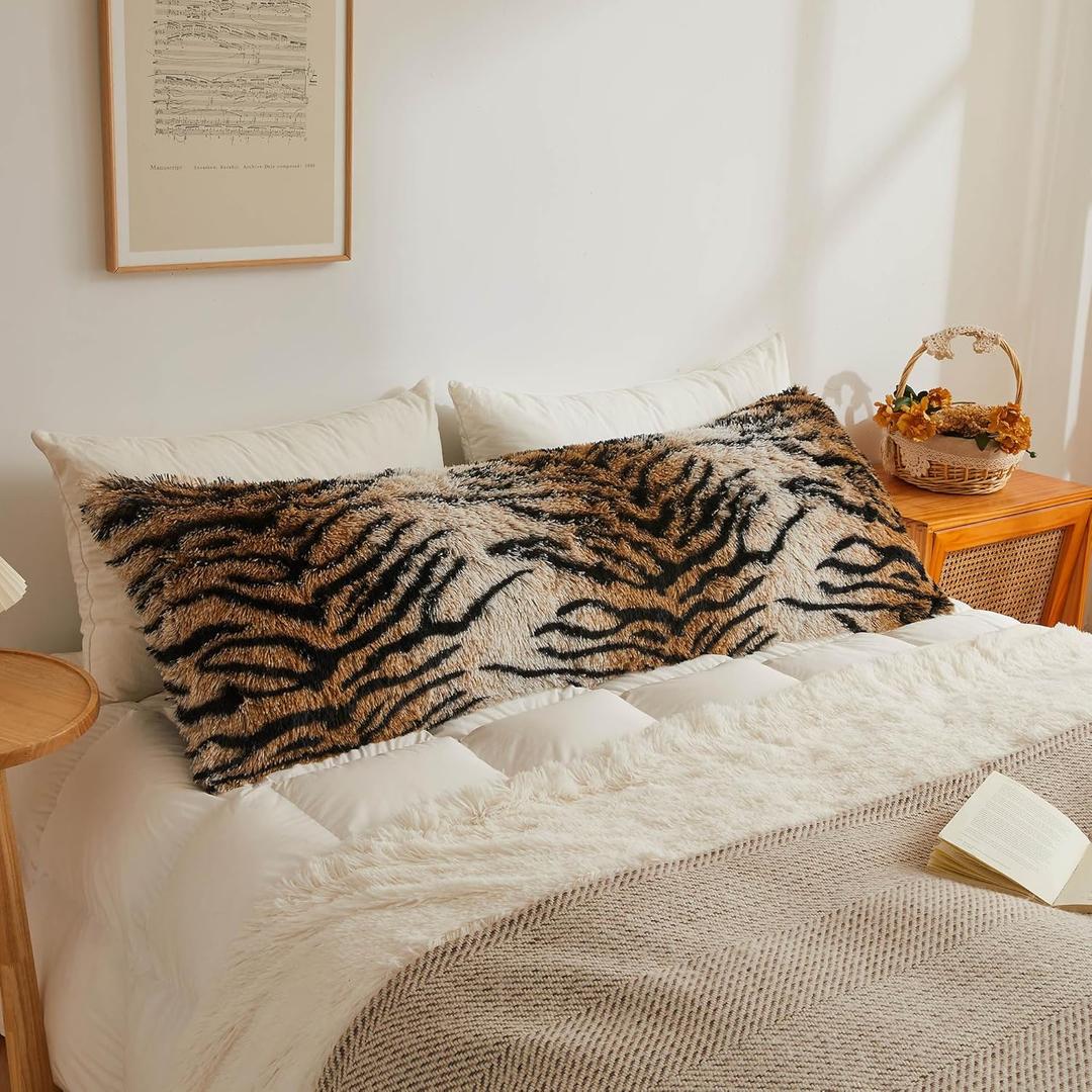 XeGe 20x54 Fluffy Body Pillow Cover, Tiger Print Plush Fuzzy Faux Fur Body Pillowcase with Zipper, Rectangular Shaggy Furry Long Pillow Cover for Pregnant Women Side Sleeper, Tiger Print Brown XeGe 20x54 Fluffy Body Pillow Cover, Tiger Print Plush Fuzzy Faux Fur Body Pillowcase with Zipper, Rectangular Shaggy Furry Long Pillow Cover for Pregnant Women Side Sleeper, Tiger Print Brown