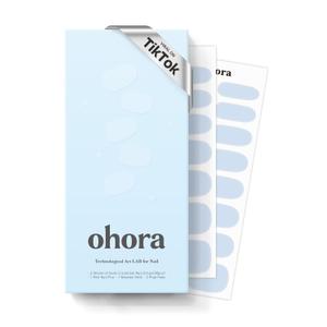 ohora Semi Cured Gel Nail Strips (N Greyish Blue) - Works with Any Lamps, Salon-Quality, Long Lasting, Easy to Apply & Remove - Includes 2 Prep Pads, Nail File & Wooden Stick