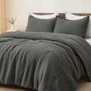 PHF Ultra Soft Waffle Weave Comforter Set Queen Size, 3 Pieces Lightweight Breathable Comfy Bedding Set, Comfy Textured 1 Comforter with 2 Pillow Shams, Grey