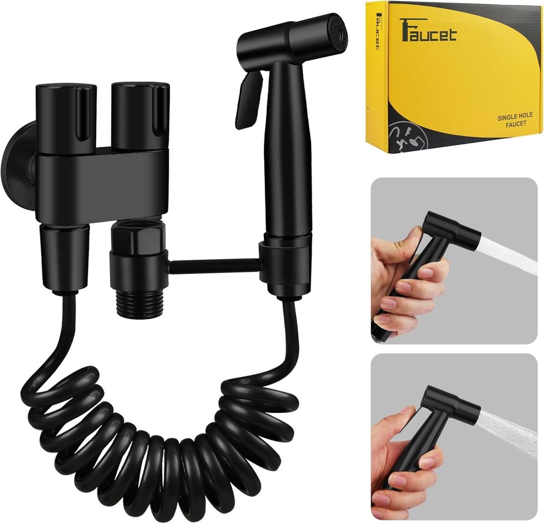 Handheld Toilet Bidet Sprayer for Toilet, Adjustable Water Pressure Control with Complete Bidet Spray Hoses Kit for Feminine Wash, Cloth Diaper Sprayer for Baby Wash (Black)