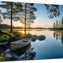 SSNEEKNDG Large Green Landscape Canvas Wall Art for Living Room Forest Lake Sunset Canvas Prints Nature Scenery Artwork for Bedroom Office Home Decor Ready to Hang 20x40 Inch