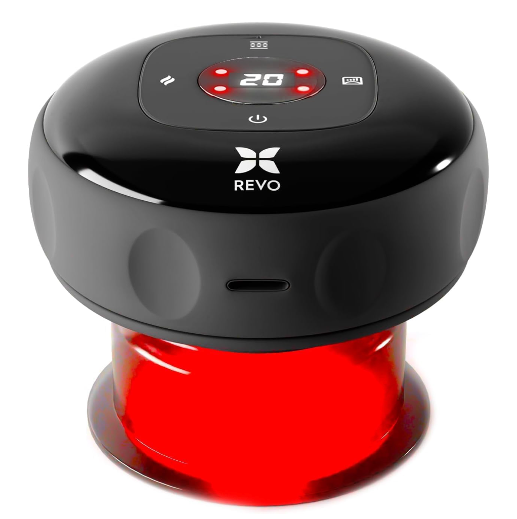 REVO The Original 4in1 Smart Cupping Therapy Massager, Red Light Therapy for Targeted Pain Relief, Knots, Aches, Muscle Soreness, Circulation & Tighter Skin, Portable Cupping Kit