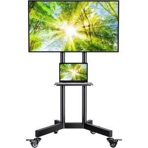 PERLESMITH Rolling TV Stand with Lockable Wheels for 32-86 Inch TVs Holds up to 132 Lbs, Height Adjustable Mobile TV Stand on Wheels with Laptop Shelf, Rolling Tv Cart Max VESA 600x400mm PSTVMC01