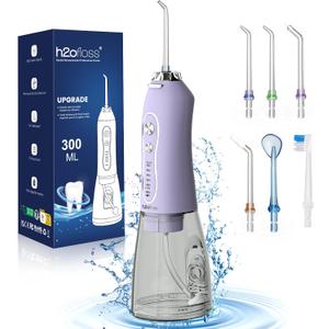 Water Dental Flosser Teeth Pick, H2ofloss Cordless Portable Oral Irrigator 300ML Rechargeable Travel Irrigation Cleaner IPX7 Waterproof WaterFlosser for Home Travel Lavender