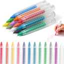 NewFamily 12-Color Dustless Chalk for Kids with Protective Holders, Washable & Non-Toxic, Smooth Writing & Easy to Erase for Chalkboard, Indoor & Outdoor Use